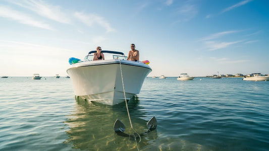 Boat anchored at a New Jersey sandbar on a sunny summer day