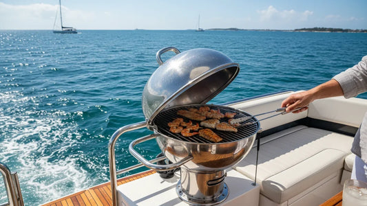 Marine grill mounted on a boat for onboard cooking