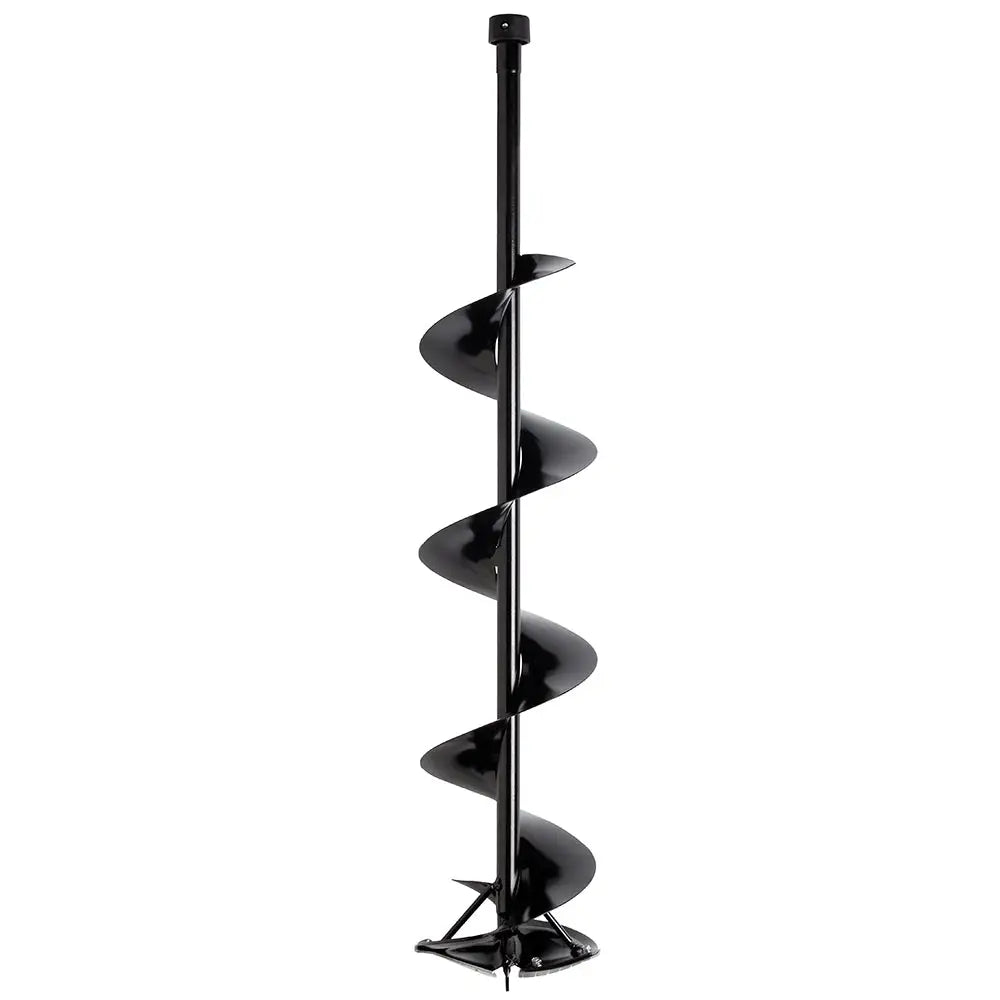 Black spiral ice auger bit with sturdy metal shaft and helical blades for bergen performance marine use