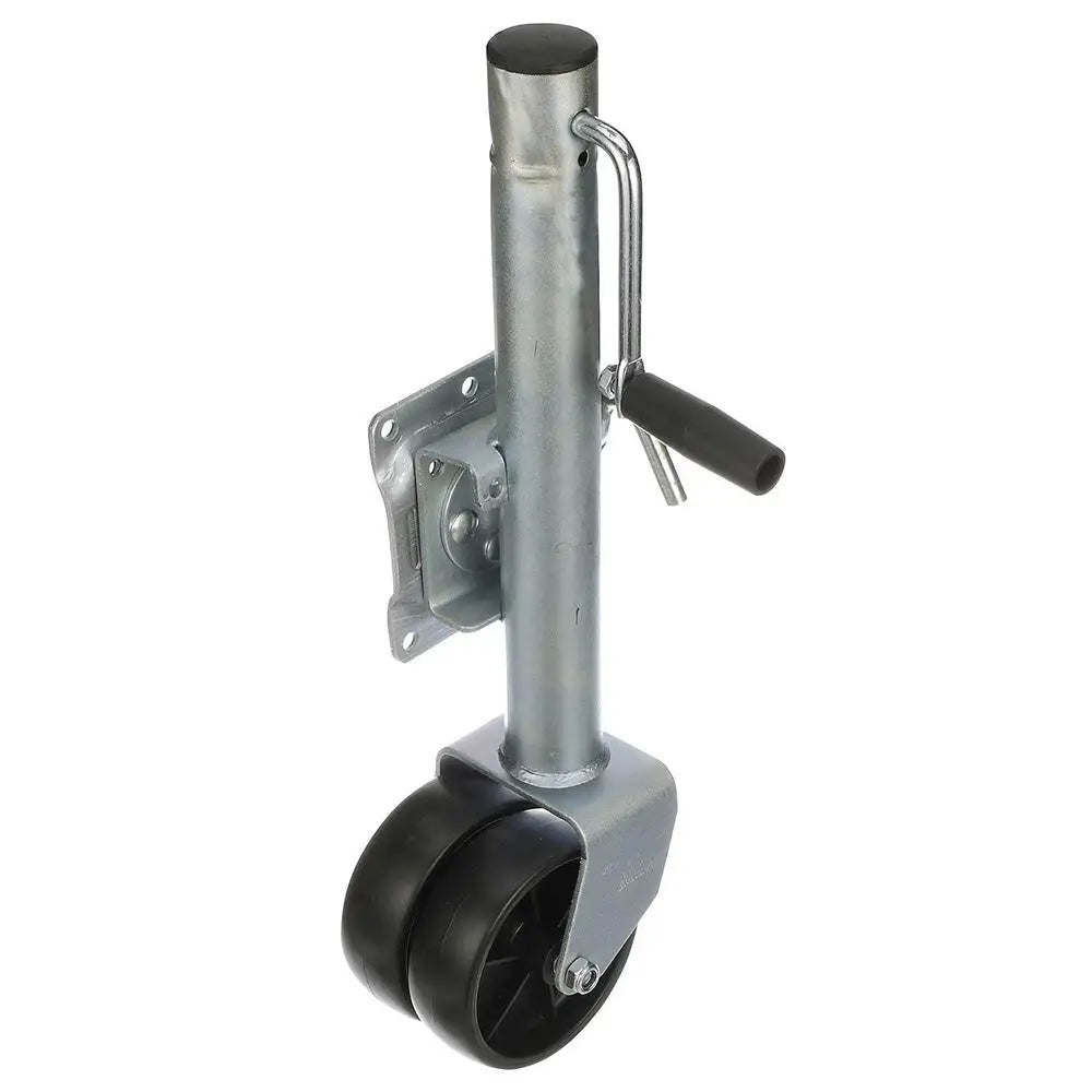Silver metal swivel caster with black rubber wheel and handle from bergen performance marine trailering collection