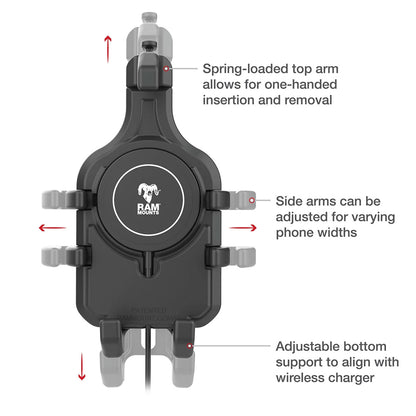 Ram Mount RAM Quick-Grip Pro w/Ball  Qi2 15W Wireless Charger [RAM-HOL-PD5B-W2MU]