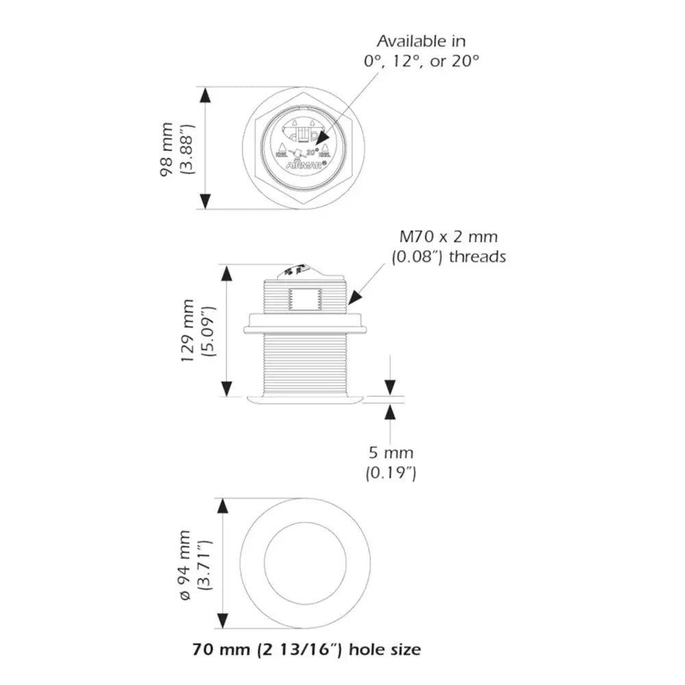 Airmar B75HW High Wide Chirp Transducer - 12 Degree Deadrise 600W Thru Hull [B75C-12-HW-MM] - Transducers