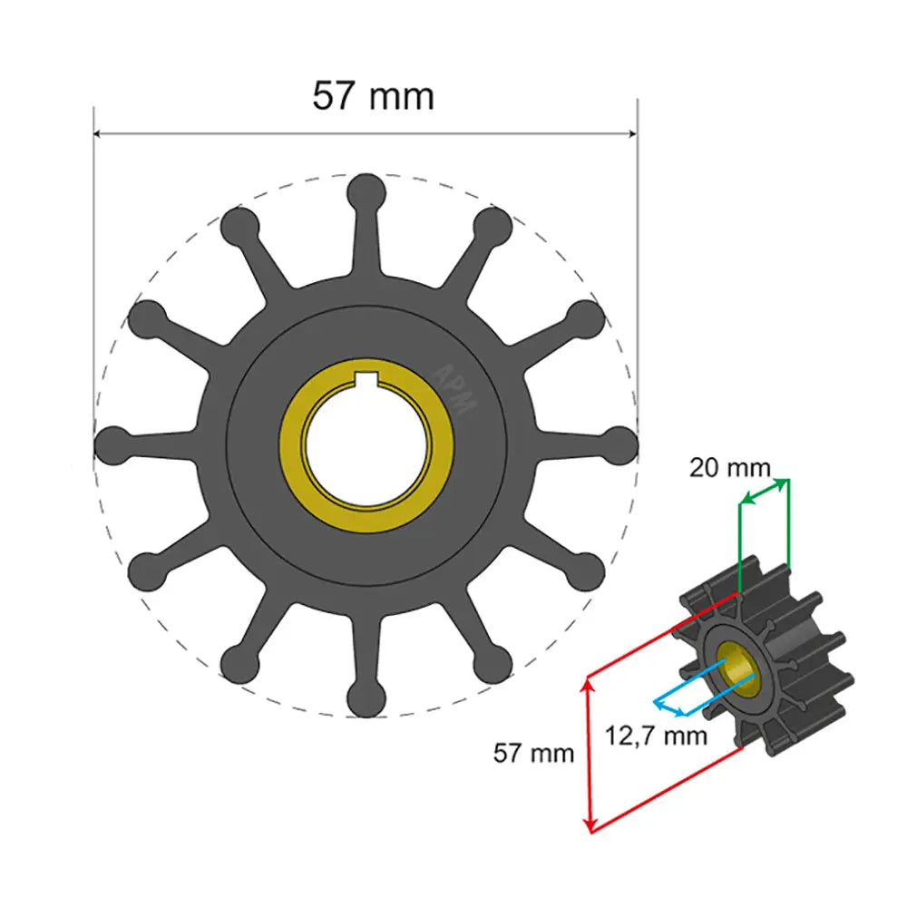 Albin Group Premium Impeller Kit 57 x 12.7 x 20mm - 12 Blade - Key Insert [06-01-013] - Impellers