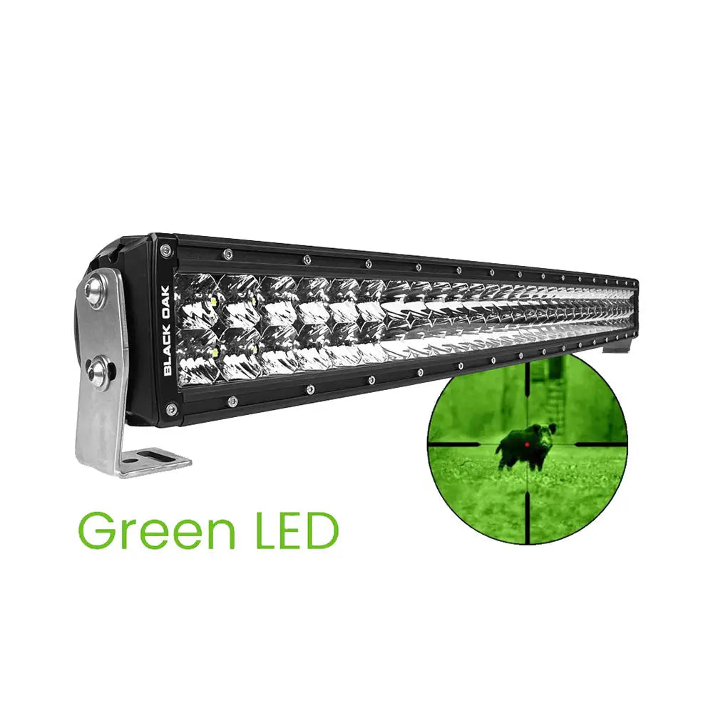 Black Oak 30’’ Curved Double Row Green LED Hog Hunting Light Bar - Combo Optics - Black Housing - Pro Series 3.0