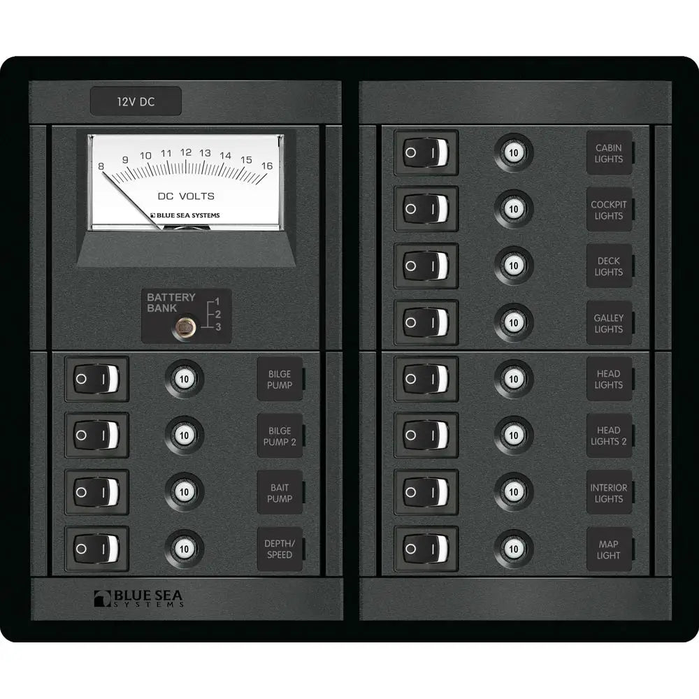 Blue Sea 1464 12 Position Switch CLB + Meter Square [1464] - Electrical Panels