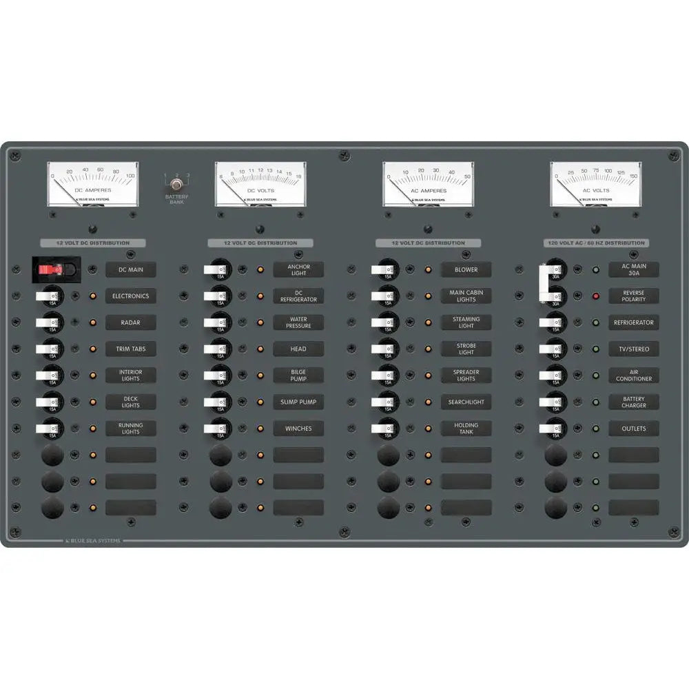 Blue Sea 8095 AC Main + 8 Positions / DC Main + 29 Positions Toggle Circuit Breaker Panel (White Switches) [8095]