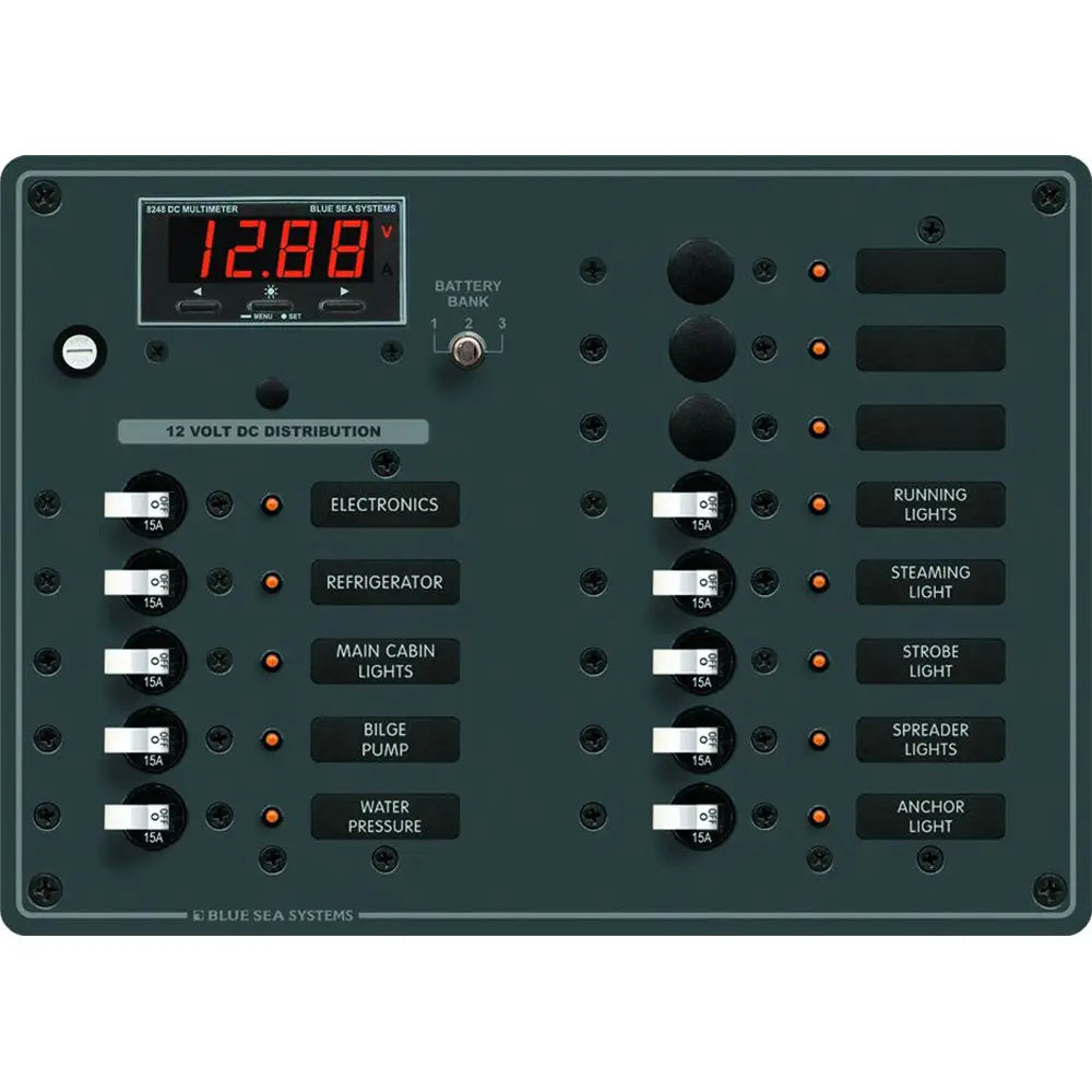 Blue Sea 8403 DC Panel 13 Position w/ Multimeter [8403] - Electrical Panels
