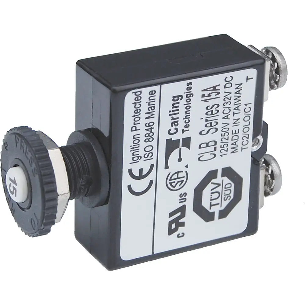 Blue Sea Push Button Reset Only Screw Terminal Circuit Breaker - 15 Amps [2133] - Circuit Breakers