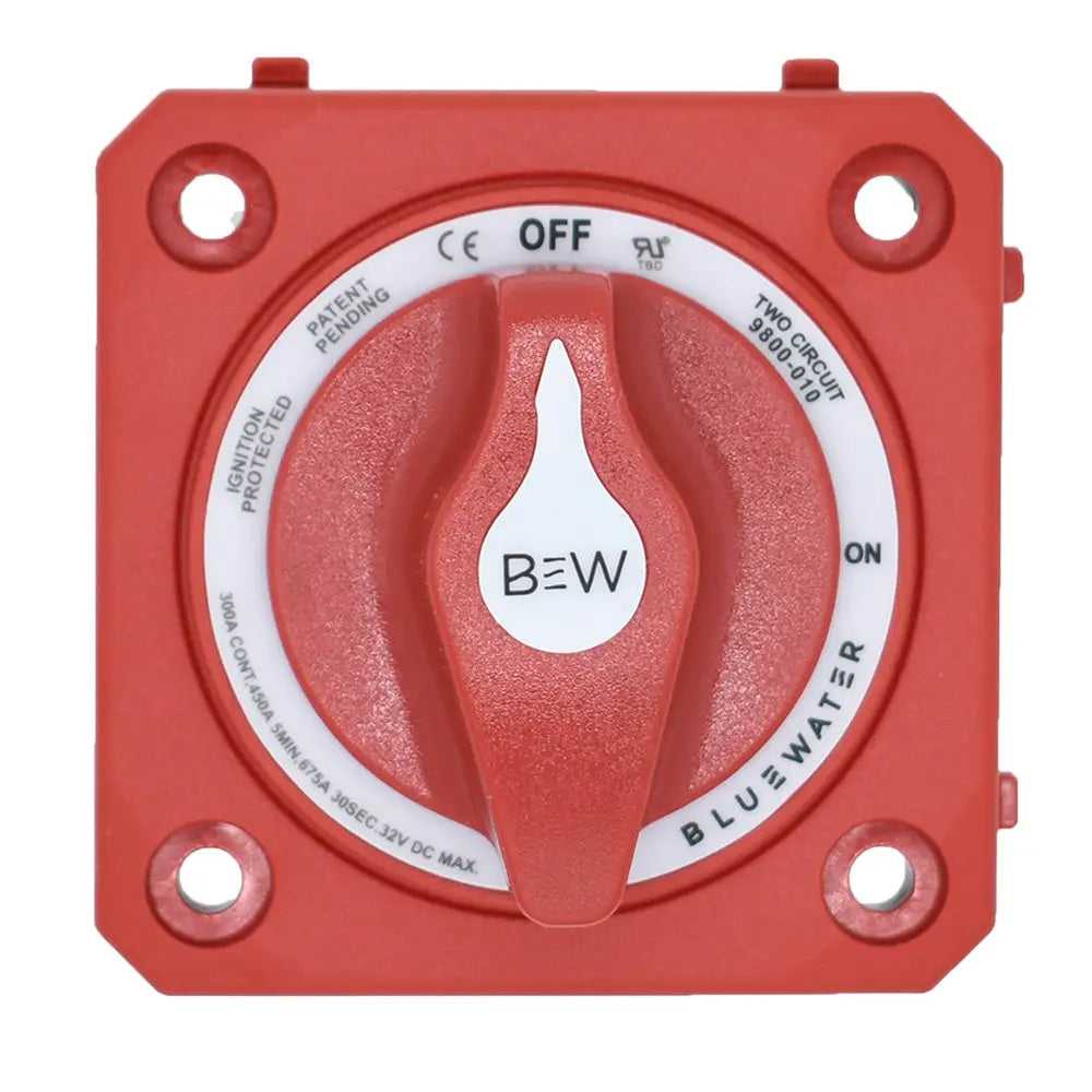 Bluewater On/Off 4 Post Dual Circuit Battery Switch w/o Base - Panel Mount - Red [9800-010-10] - Battery Management