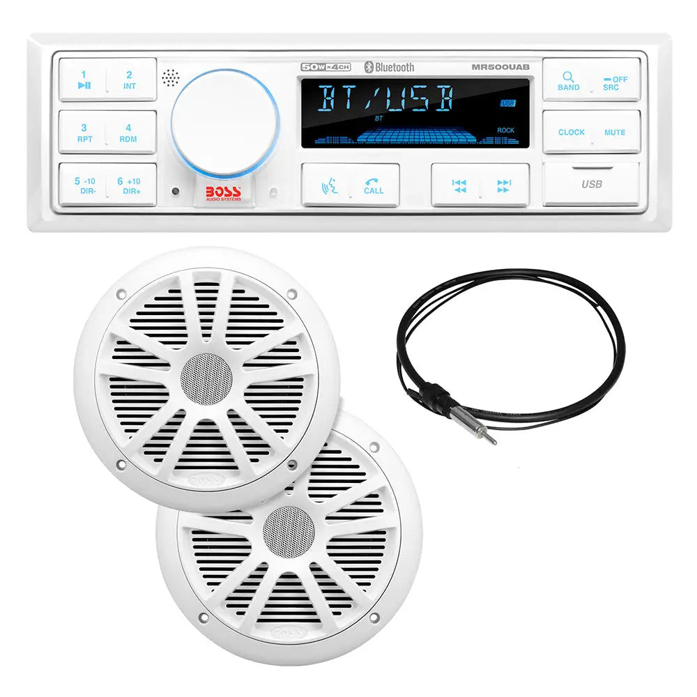 Boss Audio MCK500WB.6 Kit w/MR500UAB 2 MR6W Speakers MRANT10 Antenna White Remote [MCK500WB.6] - Stereos