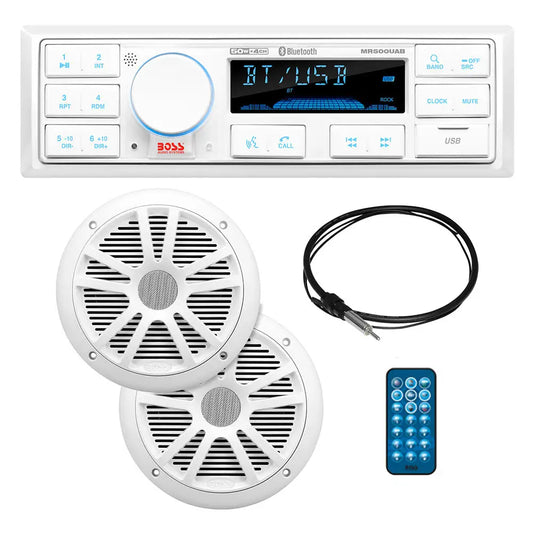 Boss Audio MCK500WB.6 Kit w/MR500UAB 2 MR6W Speakers MRANT10 Antenna White Remote *Refurbished [CRMCK500WB.6] Stereos