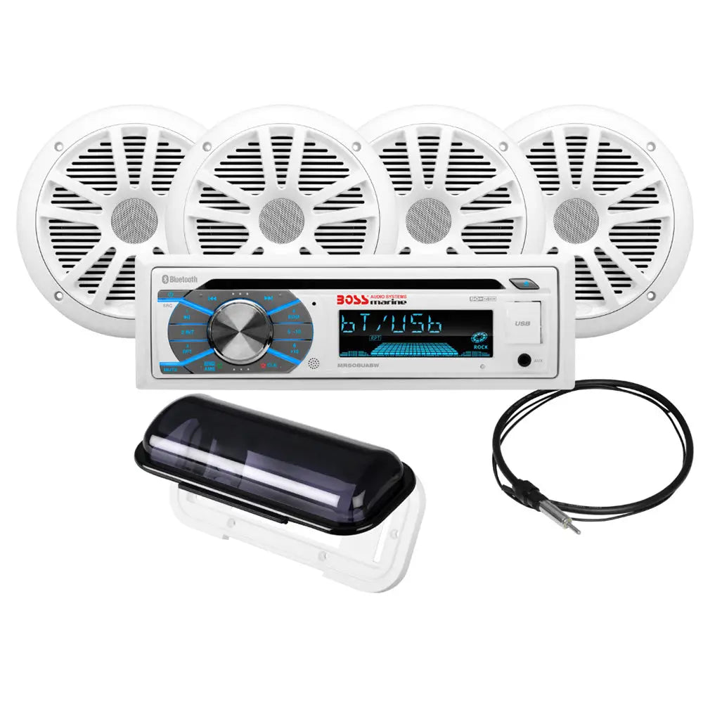 Boss Audio MCK508WB.64S Marine Stereo 2 Pairs of 6.5’’ Speaker Kit - White [MCK508WB.64S] - Stereos