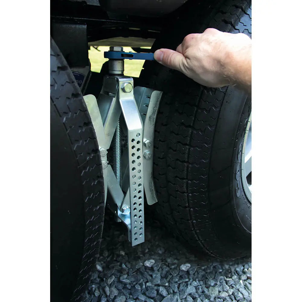 Camco Eaz-Lift 10’’ Wheel Stop w/Wrench Lock - Metal [44662] - Hitches & Accessories