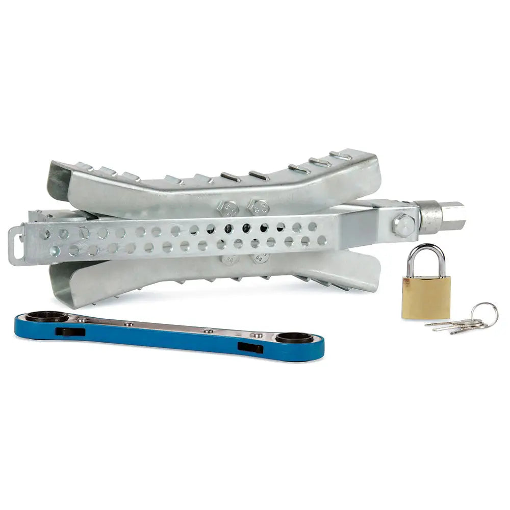 Camco Eaz-Lift 10’’ Wheel Stop w/Wrench Lock - Metal [44662] - Hitches & Accessories