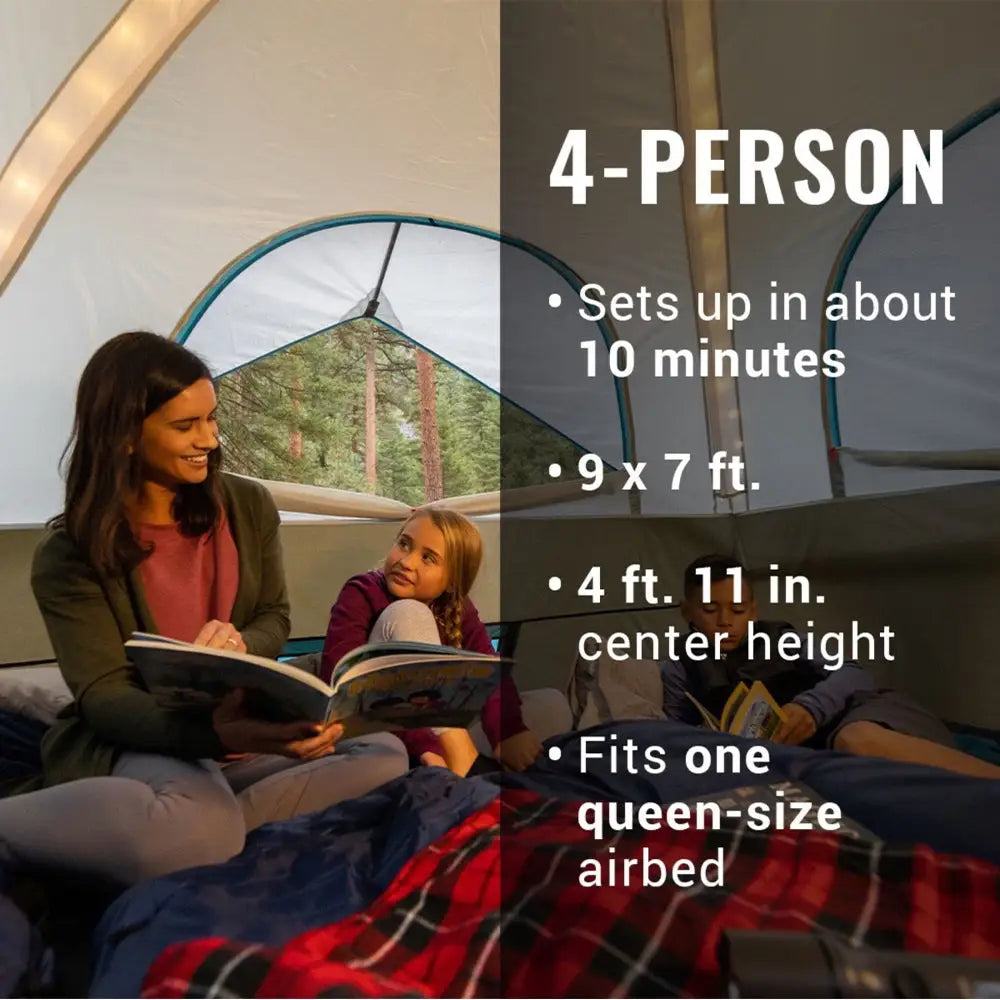 Coleman OneSource Rechargeable 4-Person Camping Dome Tent w/Airflow System LED Lighting [2000035457] - Tents