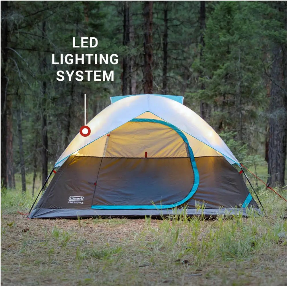 Coleman OneSource Rechargeable 4-Person Camping Dome Tent w/Airflow System LED Lighting [2000035457] - Tents