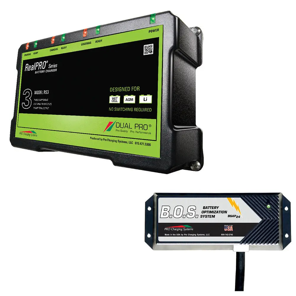 Dual Pro 3 Bank 18A RS3 RealPRO Charger with 2 Bank 12V B.O.S. Kit - Battery Chargers