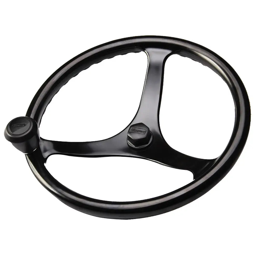 Edson Power Wheel Black w/Black Nut Black Knob - 14.5’’ [1710BL-14B-KIT] - Steering Wheels