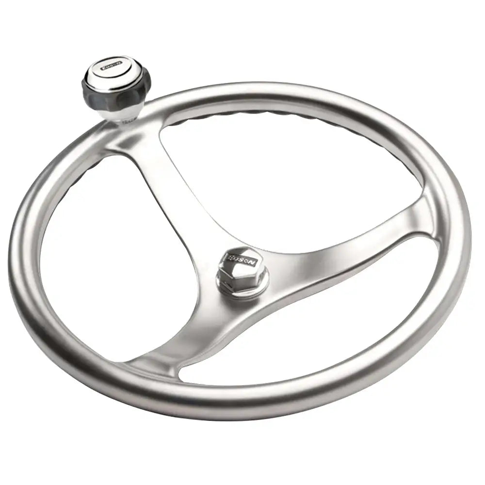 Edson Satin Finish Stainless Steel ComfortGrip 13’’ PowerWheel w/Knob Nut [1710WB-13WB-KIT] - Steering Wheels