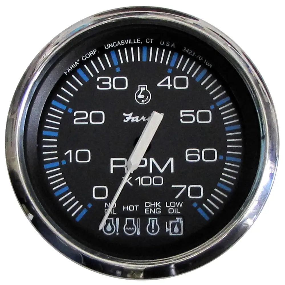 Faria Chesapeake Black SS 4’’ Tachometer w/Systemcheck Indicator - 7000 RPM (Gas) f/ Johnson / Evinrude Outboard)