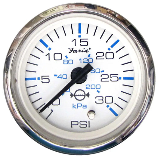Chesapeake White SS Faria Water Pressure Gauge 2’’ 30 PSI - Gauges