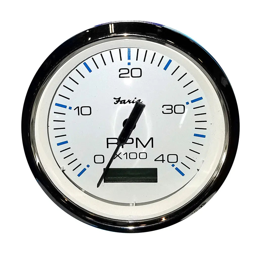 Faria Chesapeake White SS 4’’ Tachometer w/Hourmeter (4000 RPM) (Diesel) (Mech. Takeoff Var. Ratio Alt) [33834] - Gauges