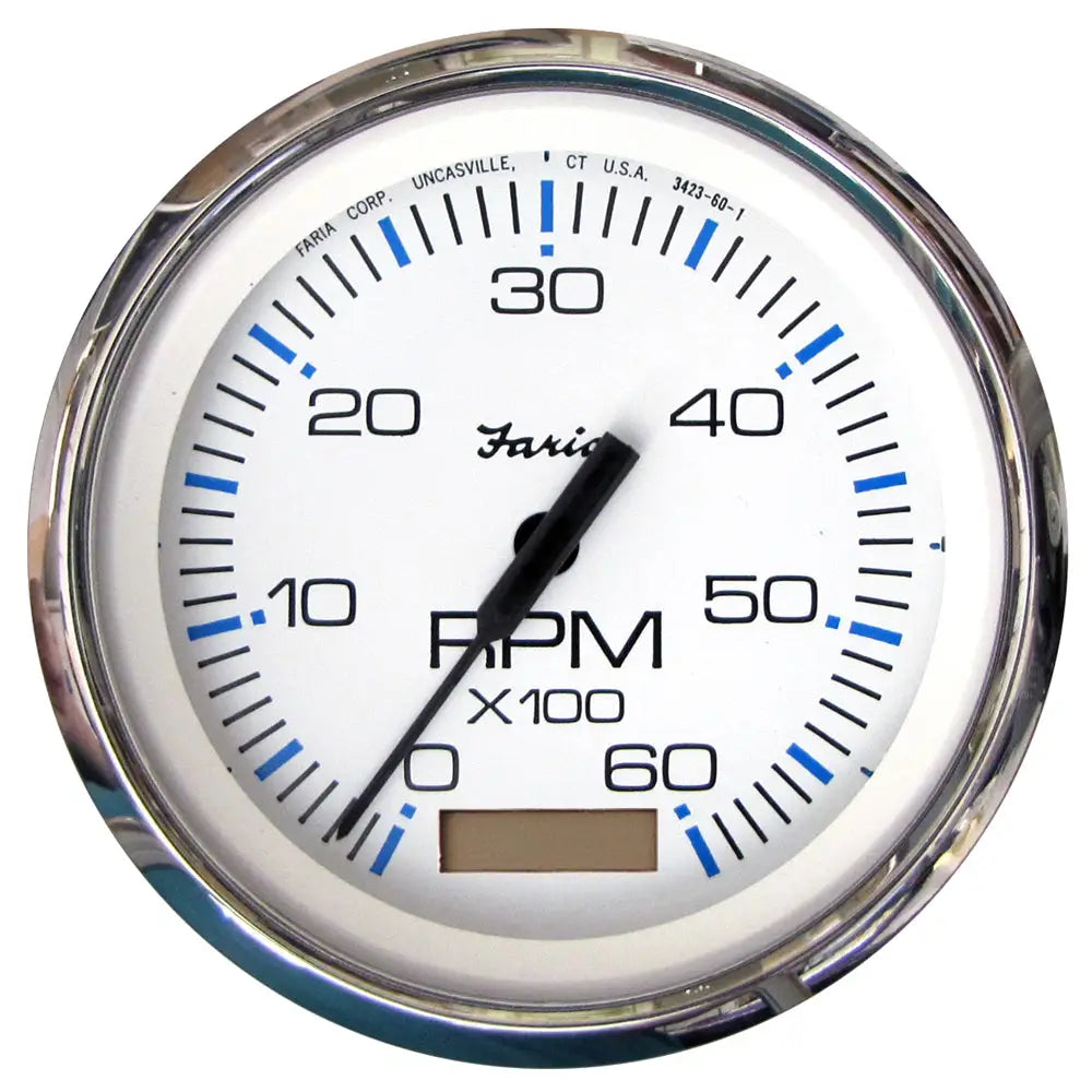 Faria Chesapeake White SS 4’’ Tachometer w/Hourmeter - 6000 RPM (Gas)(Inboard) [33832] - Gauges