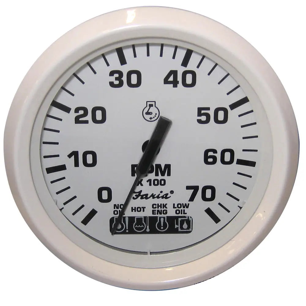 Faria Dress White 4’’ Tachometer w/Systemcheck Indicator - 7000 RPM (Gas) (Johnson / Evinrude Outboard) [33150] - Gauges