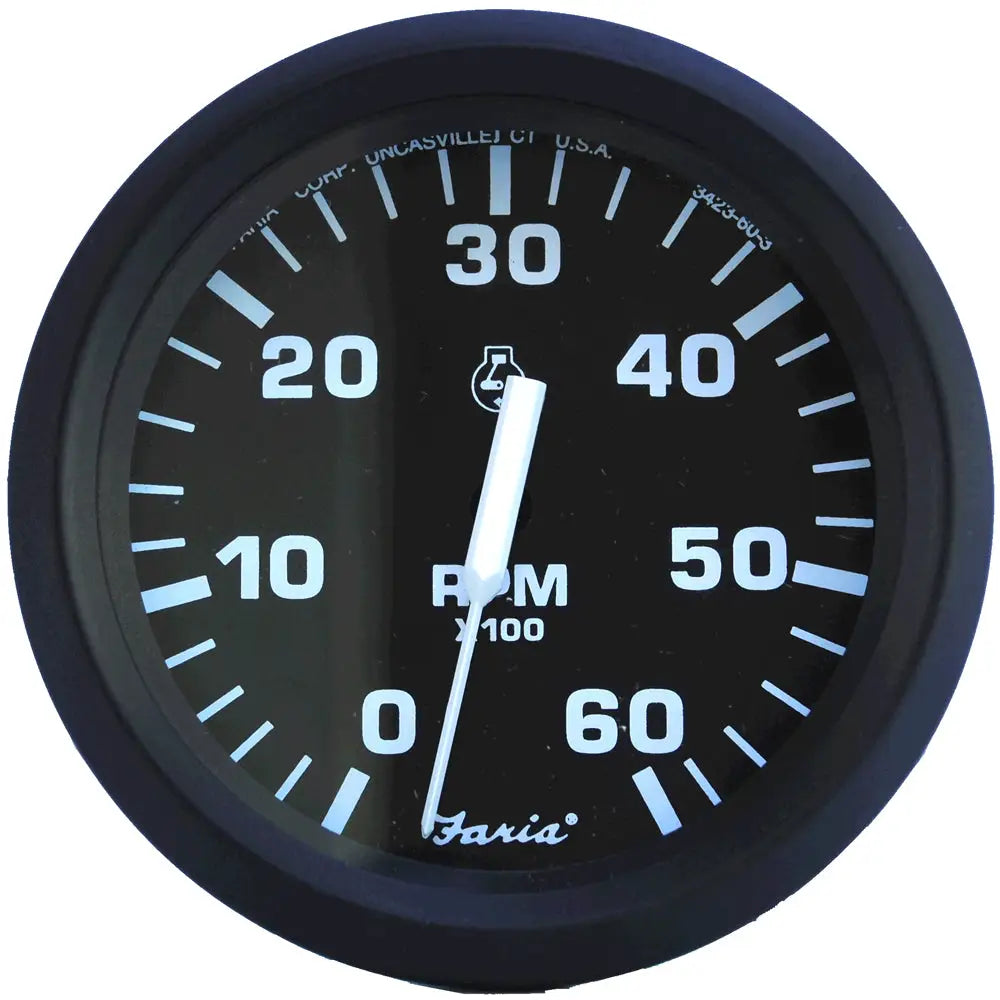 Faria Euro Black 4’’ Tachometer - 6,000 RPM (Gas - Inboard & I/O) [32804] - Gauges