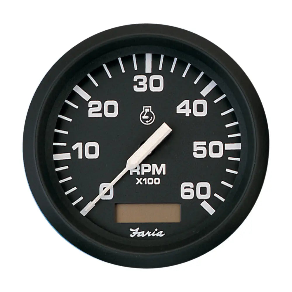 Faria Euro Black 4’’ Tachometer w/Hourmeter - 6,000 RPM (Gas - Inboard) [32832] - Gauges