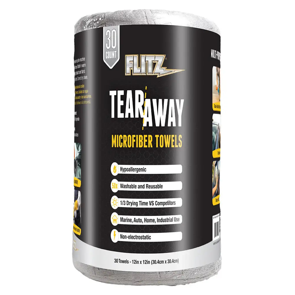 Flitz 12’’ x 12’’ Tear-Away Microfiber Towels - Grey *30-Pack [MC330R] - Cleaning