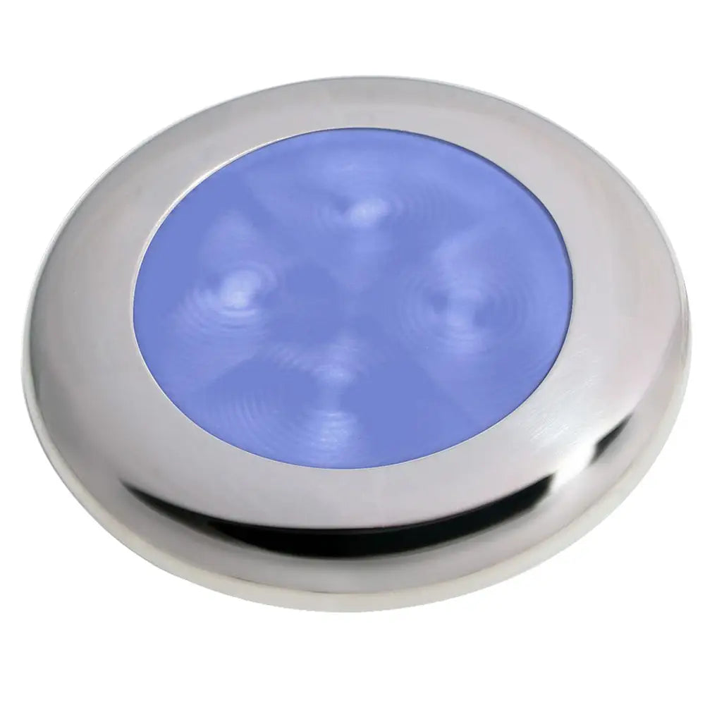 Hella Marine Slim Line LED ’Enhanced Brightness’ Round Courtesy Lamp - Blue LED - Stainless Steel Bezel - 12V