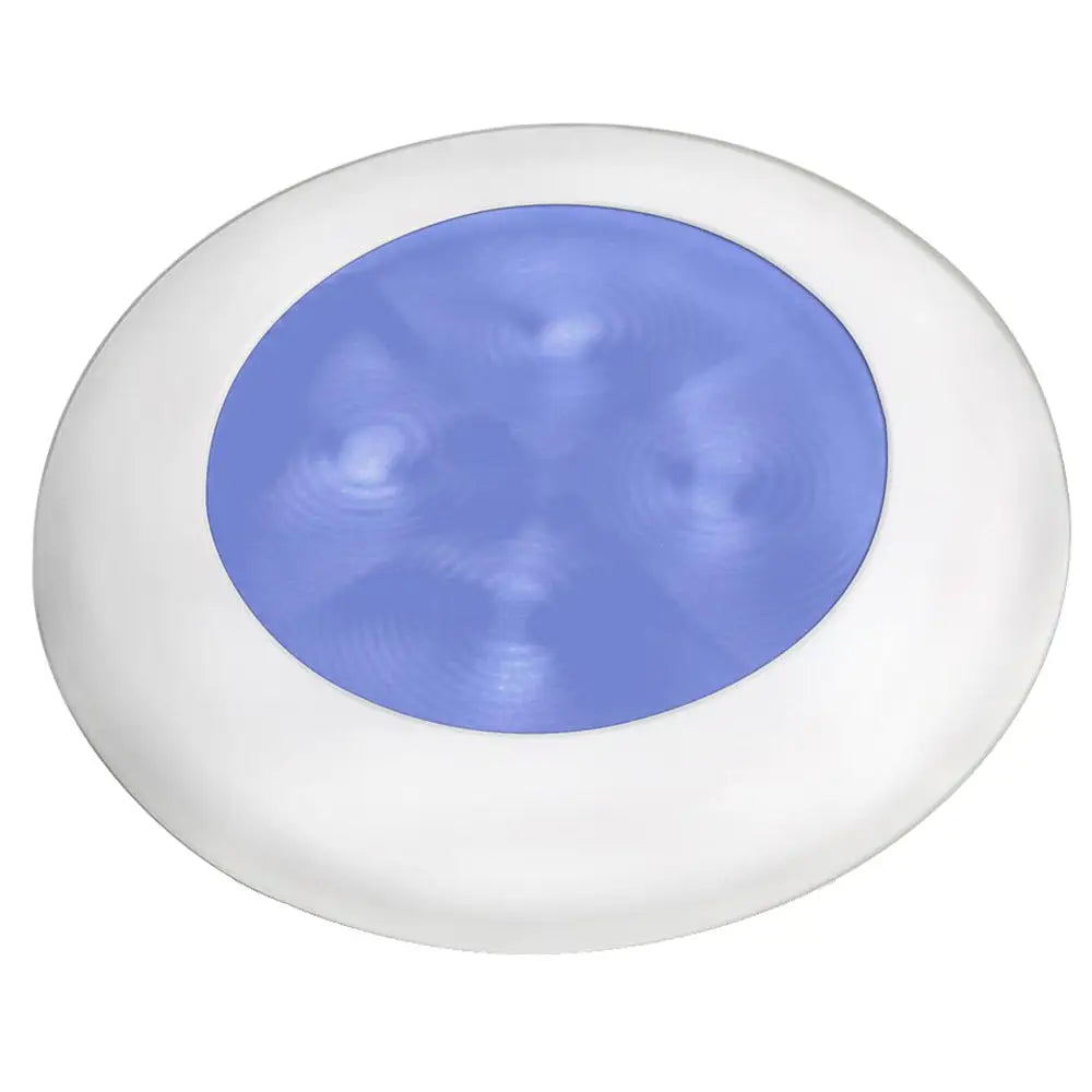 Hella Marine Slim Line LED ’Enhanced Brightness’ Round Courtesy Lamp - Blue LED - White Plastic Bezel - 12V [980502241]