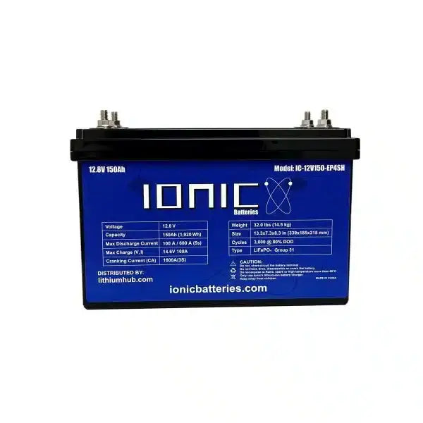 Ionic Lithium 12V 150Ah | Dual Purpose Starter Battery 1600 CA + LiFePO4 Deep Cycle + Heater