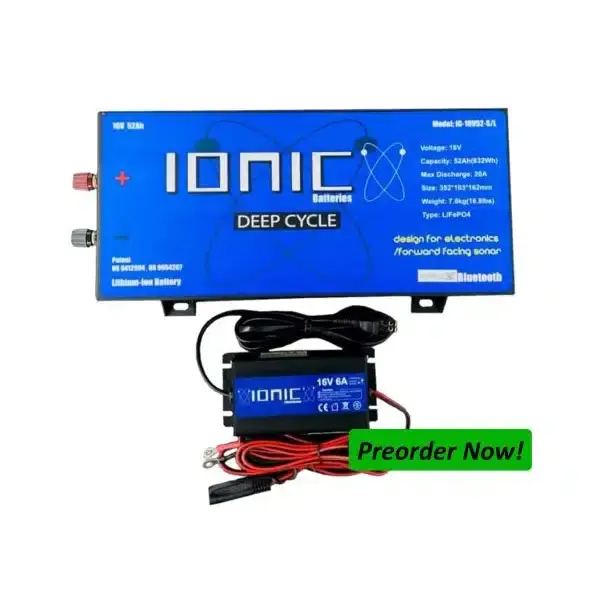 Ionic Lithium 16V 52Ah | Marine Electronics/Sonar LiFePO4 Battery + Charger