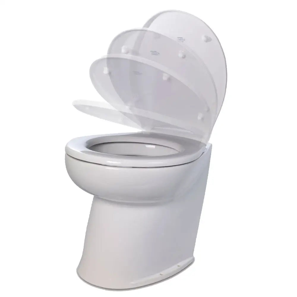 Jabsco Deluxe Flush 17’’ Angled Back 12V Freshwater Electric Marine Toilet w/Solenoid Valve Soft Close Lid [58020-3012]
