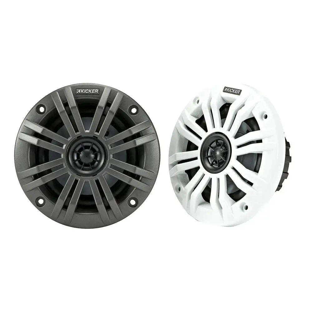 KICKER KM4 4’’ Marine Coaxial Speakers w/1/2’’ Tweeters - 2-Ohm Charcoal White [45KM42] - Speakers