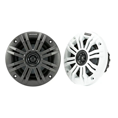 KICKER KM4 4’’ Marine Coaxial Speakers w/1/2’’ Tweeters - 4-Ohm Charcoal White [45KM44] - Speakers