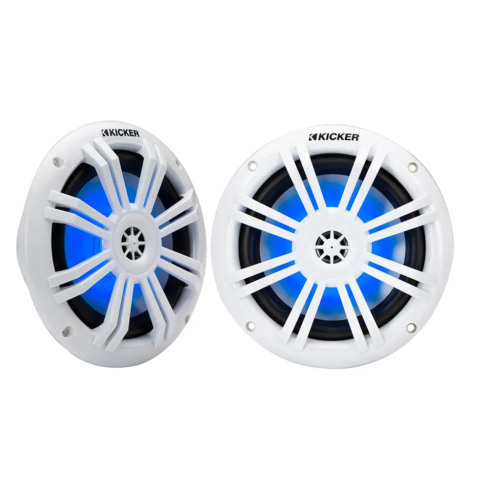 KICKER KM60 6.5’’ Marine Coaxial Speakers w/1/2’’ Tweeters - 4 OHM - White w/RGB LEDs [51KM604WL] - Speakers