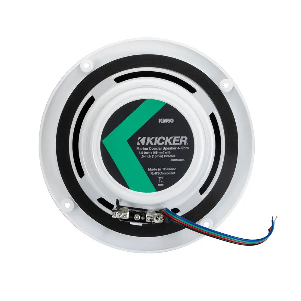 KICKER KM60 6.5’’ Marine Coaxial Speakers w/1/2’’ Tweeters - 4 OHM - White w/RGB LEDs [51KM604WL] - Speakers
