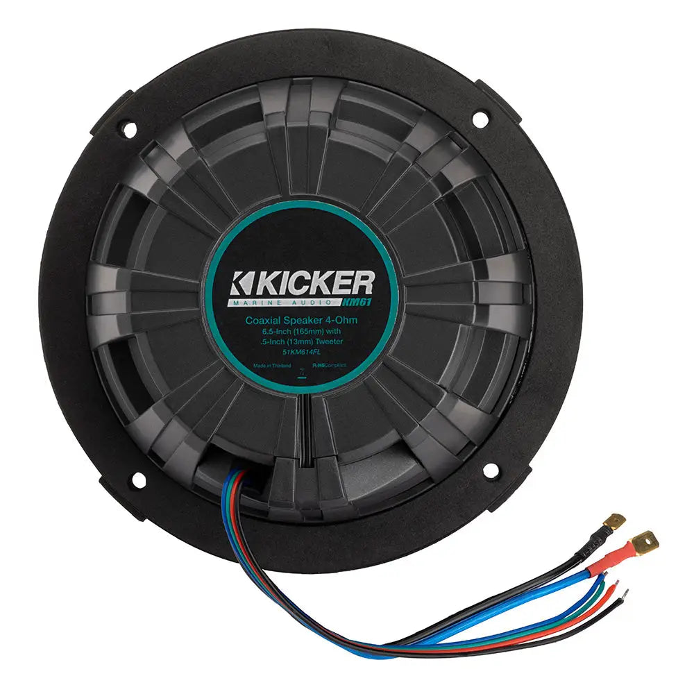 KICKER KM614FL 6.5’’ Low Profile Coaxial Marine Speakers w/RGB Lighting - 4-Ohm White [51KM614FL] - Speakers