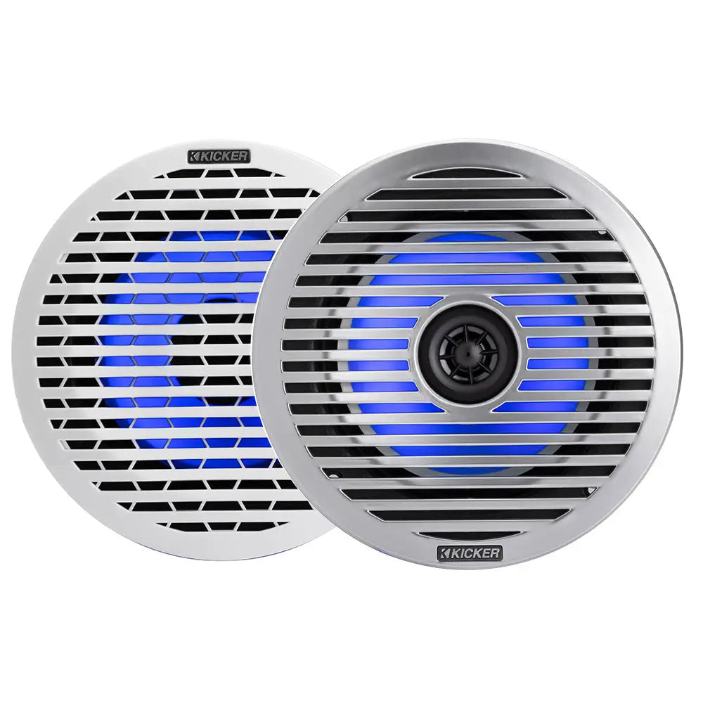 KICKER KM614FL 6.5’’ Low Profile Coaxial Marine Speakers w/RGB Lighting - 4-Ohm White [51KM614FL] - Speakers
