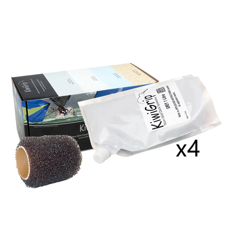 KiwiGrip 4 - 1 Liter Pouches - Grey w/4’’ Roller [KG-4GP-R] - Non-Skid Paint