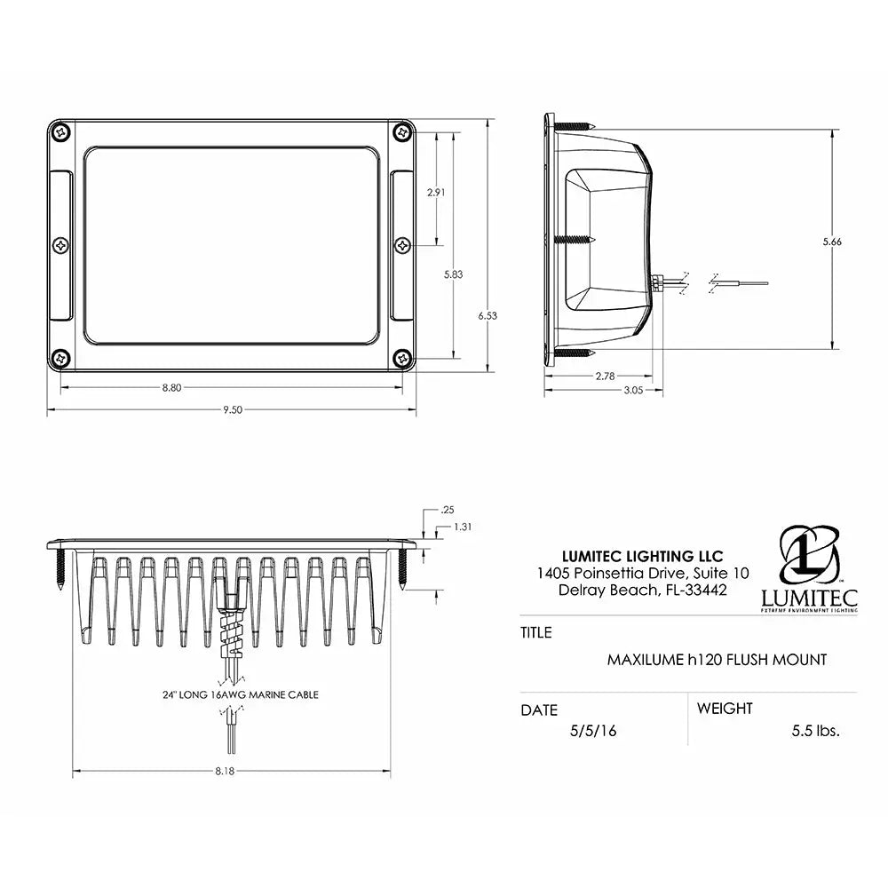 Lumitec Maxillume h120 - Flush Mount Flood Light - White Housing - White Dimming [101348] - Flood/Spreader Lights