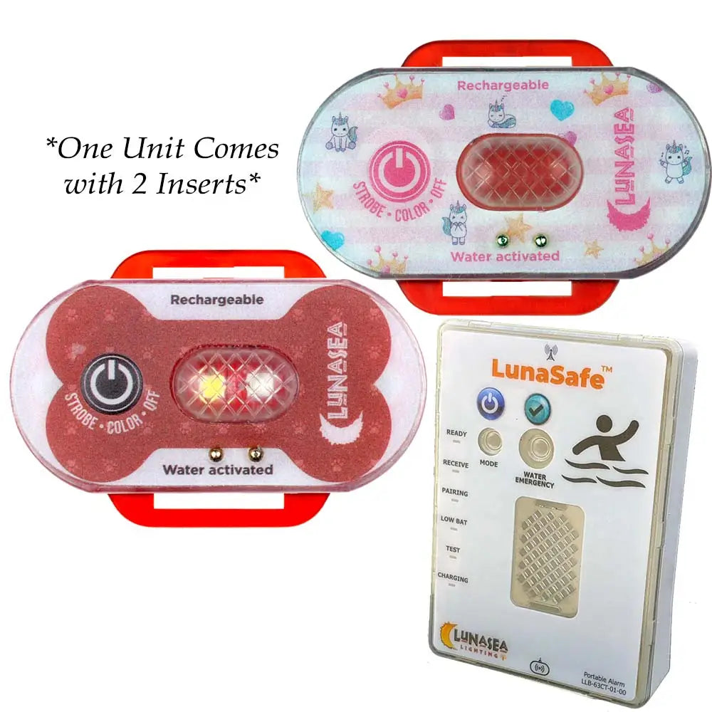Lunasea Child/Pet Safety Water Activated Strobe Light w/RF Transmitter Portable Audio/Visual Receiver - Red Case