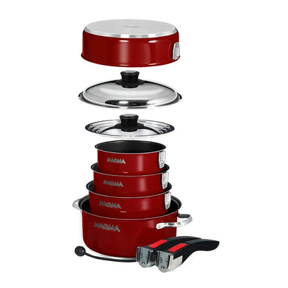 Magma Nestable 10 Piece Induction Non-Stick Enamel Finish Cookware Set - Magma Red [A10-366-MR-2-IN] - Deck / Galley