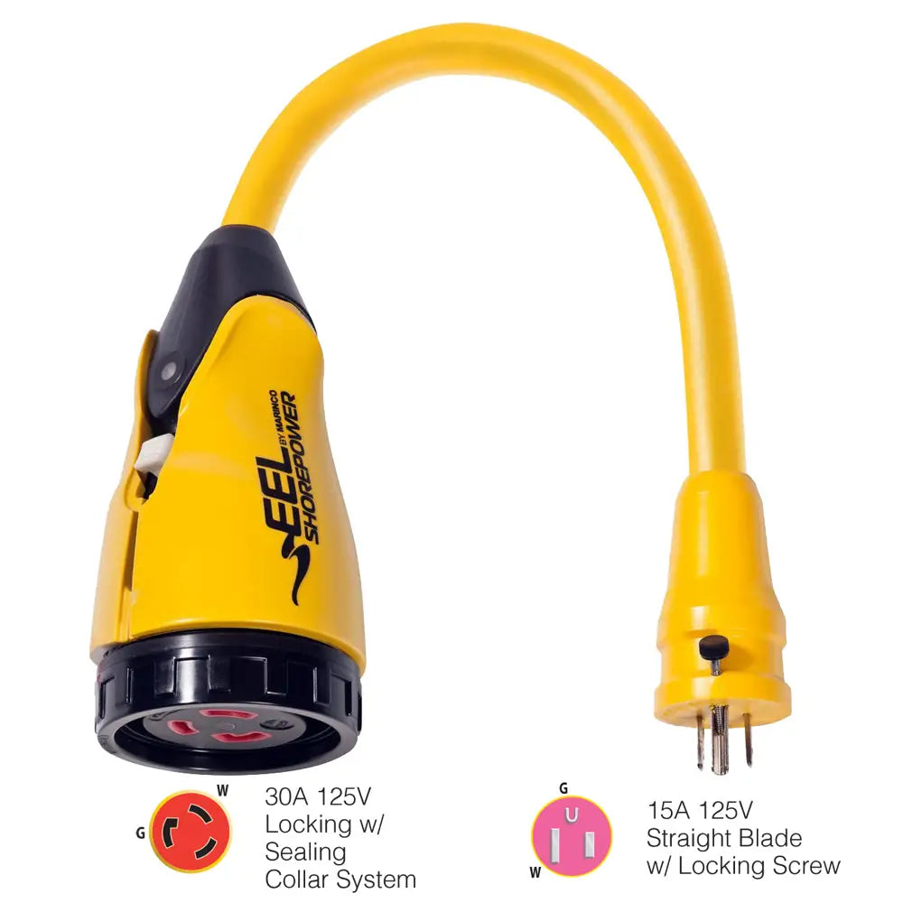 Marinco P15-30 EEL 30A-125V Female to 15A-125V Male Pigtail Adapter - Yellow [P15-30] - Shore Power