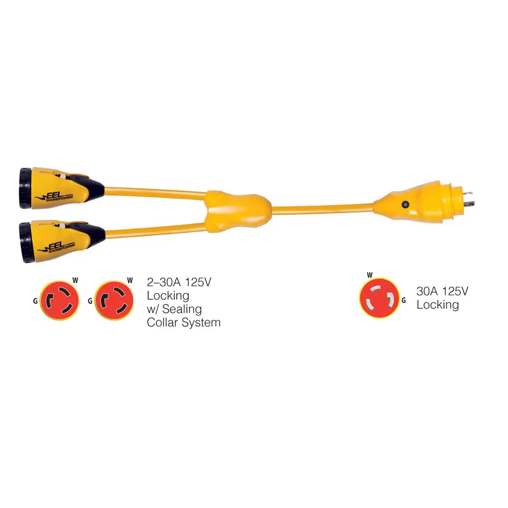 Marinco Y30-2-30 EEL (2)30A-125V Female to (1)30A-125V Male ’Y’ Adapter - Yellow [Y30-2-30] - Shore Power