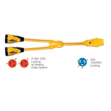 Marinco Y504-2-30 EEL (2)-30A-125V Female to (1)50A-125/250V Male ’Y’ Adapter - Yellow [Y504-2-30] - Shore Power