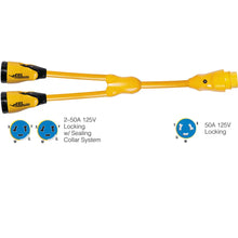 Marinco Y504-2-504 EEL (2)50A-125/250V Female to (1)50A-125/250V Male ’Y’ Adapter - Yellow [Y504-2-504] - Shore Power